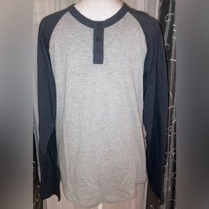 NEW Vetemin Men’s Baseball Jersey Navy Heather gray long sleeve Henley Size Sm